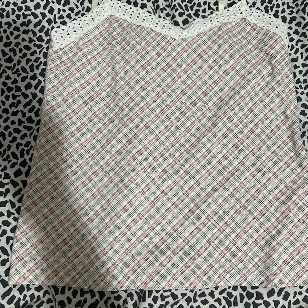 Y2K women’s plaid camisole top with lace size L